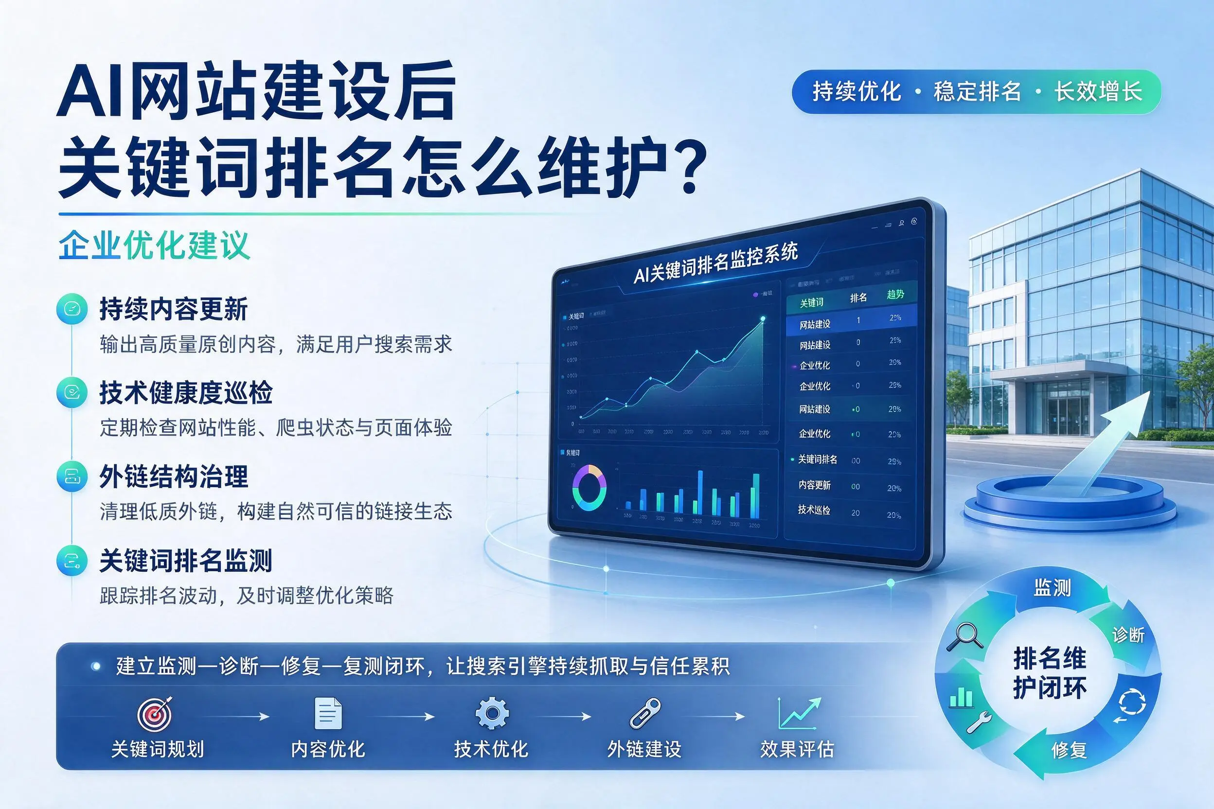 AI网站建设后关键词排名怎么维护?淄博企业优化建议