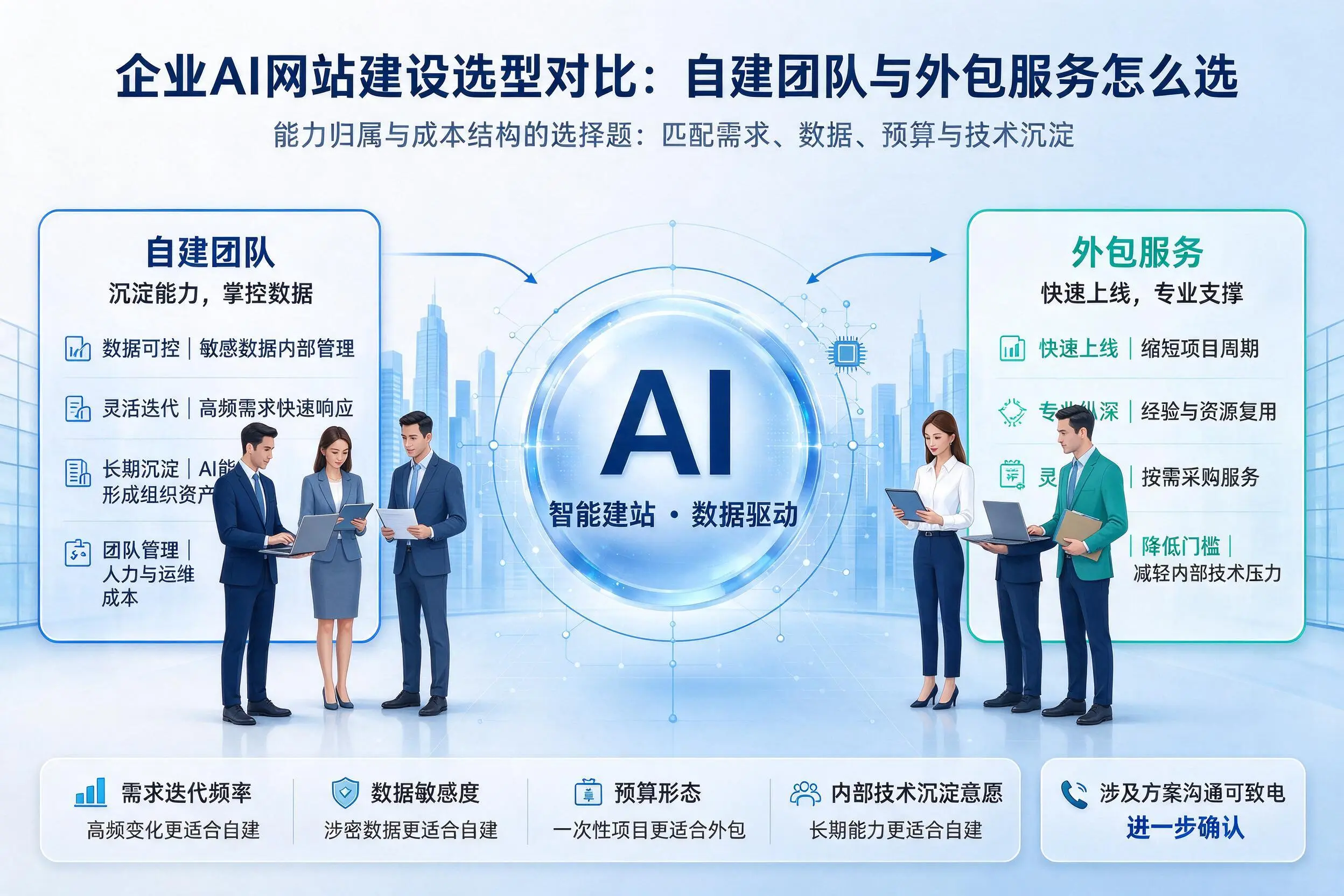淄博企业AI网站建设选型对比:自建团队与外包服务怎么选
